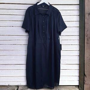 PLUS Alex Marie NWT‎ Navy 100% Cotton Lightweight Short Sleeve Lined Dress 24W